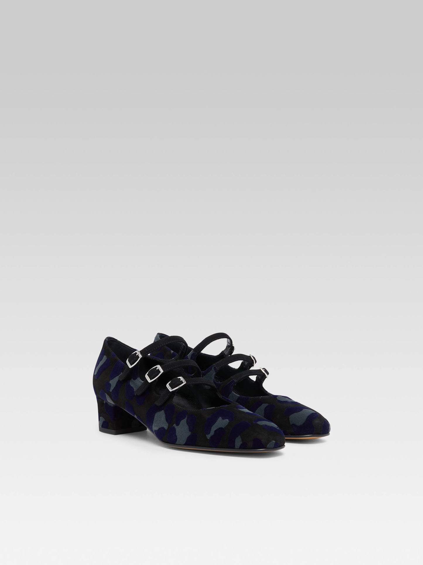 Kina - Navy blue leopard upcycled suede leather Mary Janes pumps