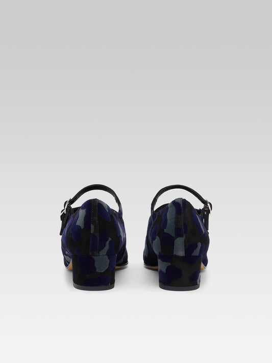 Kina - Navy blue leopard upcycled suede leather Mary Janes pumps - Image number 5