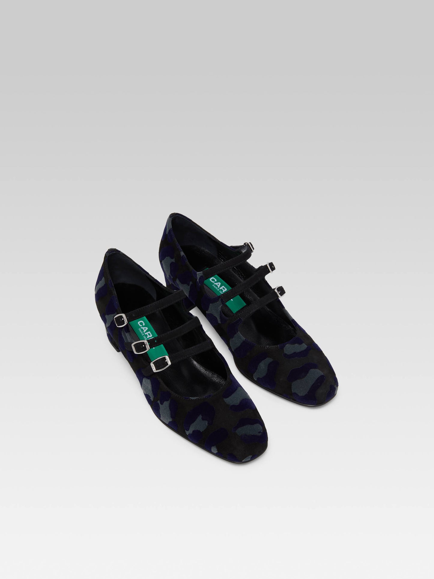 Kina - Navy blue leopard upcycled suede leather Mary Janes pumps