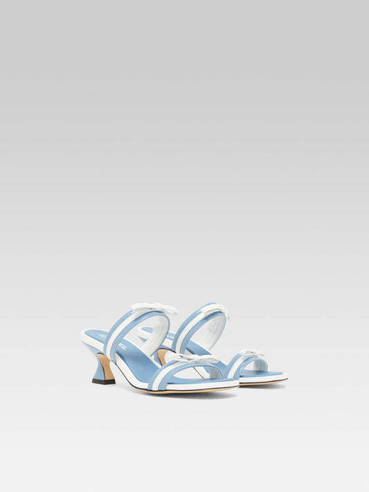 Luna - Denim and white patent leather heeled mules - Image number 3