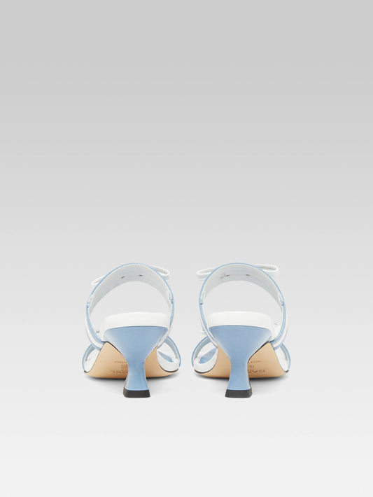 Luna - Denim and white patent leather heeled mules - Image number 4