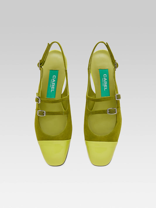 Abricot up - Upcycled bi-green suede leather slingback Mary Janes - Image number 3