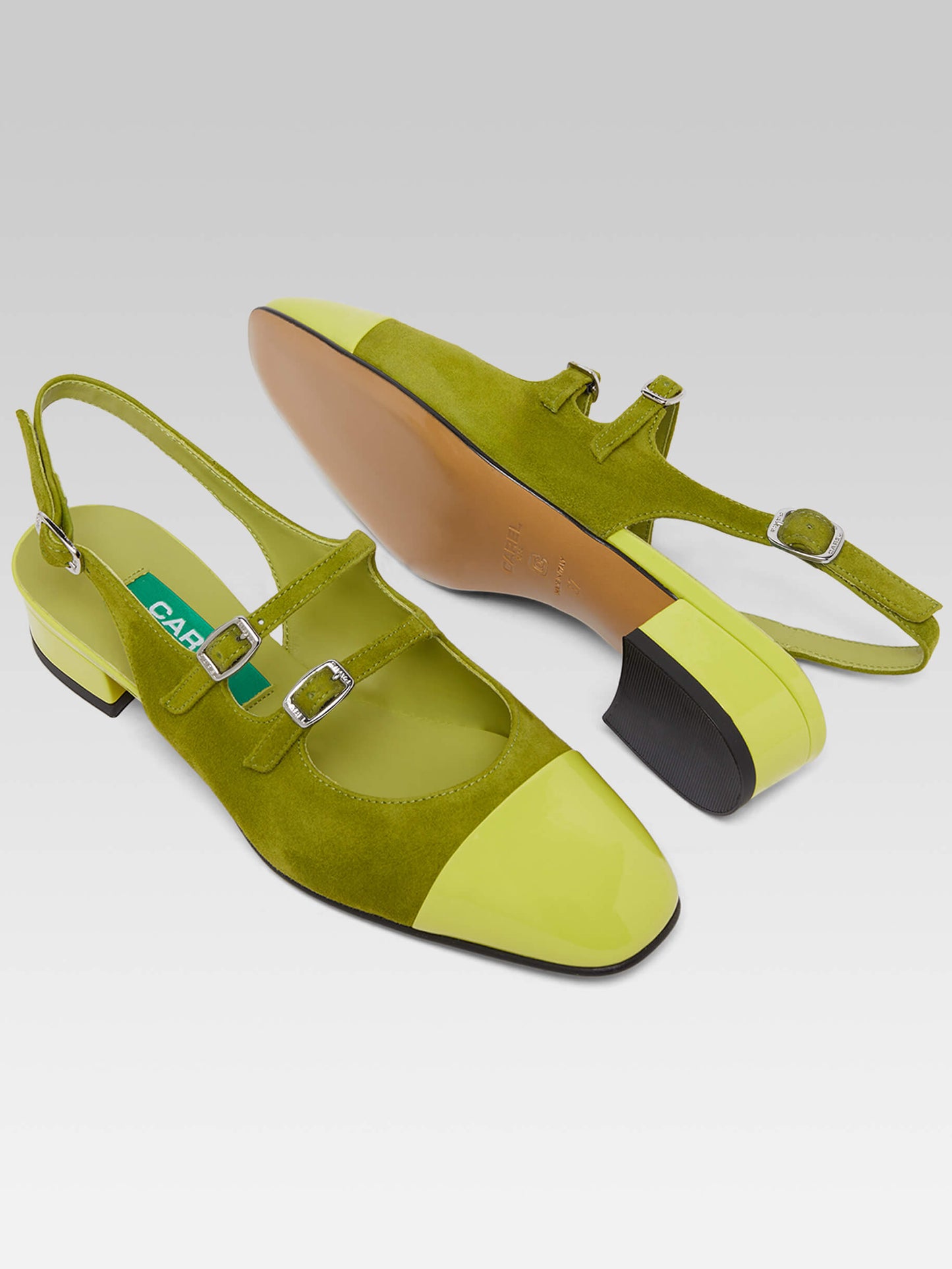 Abricot - Babies slingback cuir velours upcyclé bi vert