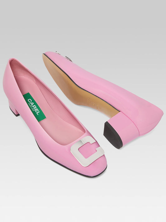 Camelia - Pink upcycled patent leather pumps with C jewel - Image number 5