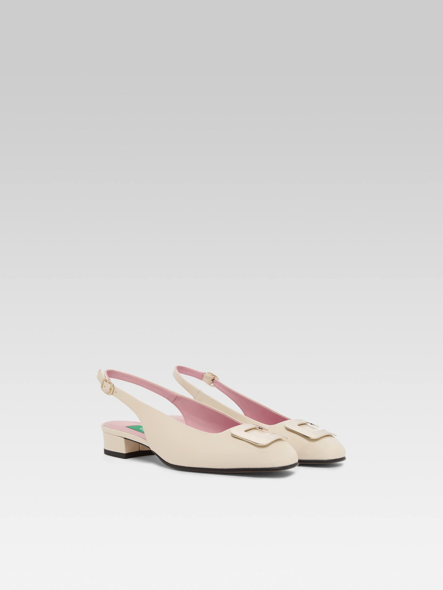 Coquelicot - Slingback cuir verni upcyclé ivoire bijou C