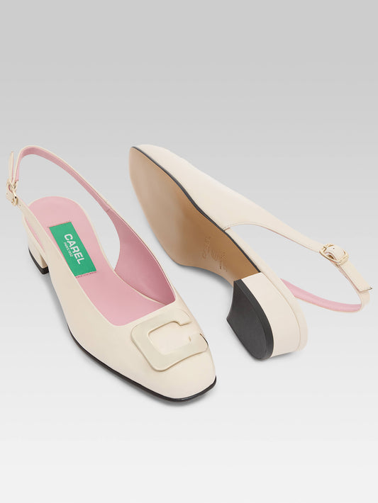 Coquelicot - Ivory upcycled patent leather slingback with C logo - Image number 5