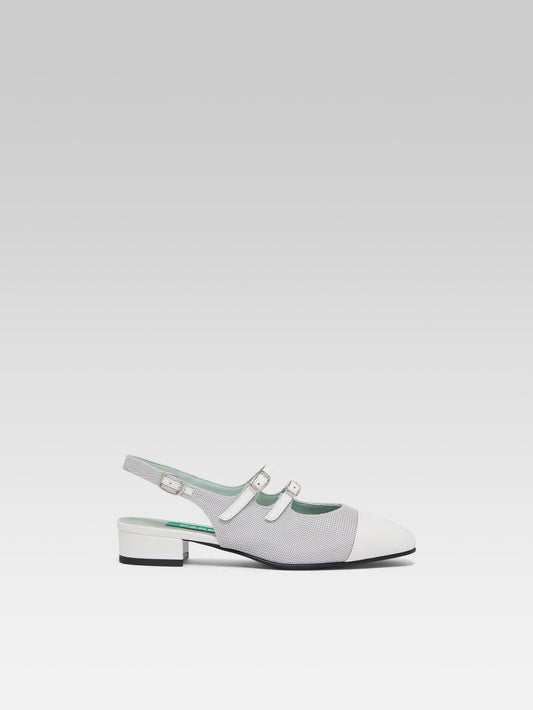 Abricot - Grey mesh and upcycled white leather slingback Mary Janes