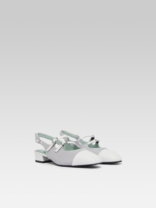 Abricot - Grey mesh and upcycled white leather slingback Mary Janes - Image number 4