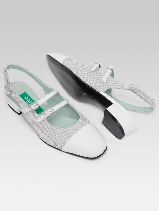 Abricot - Grey mesh and upcycled white leather slingback Mary Janes - Image number 5