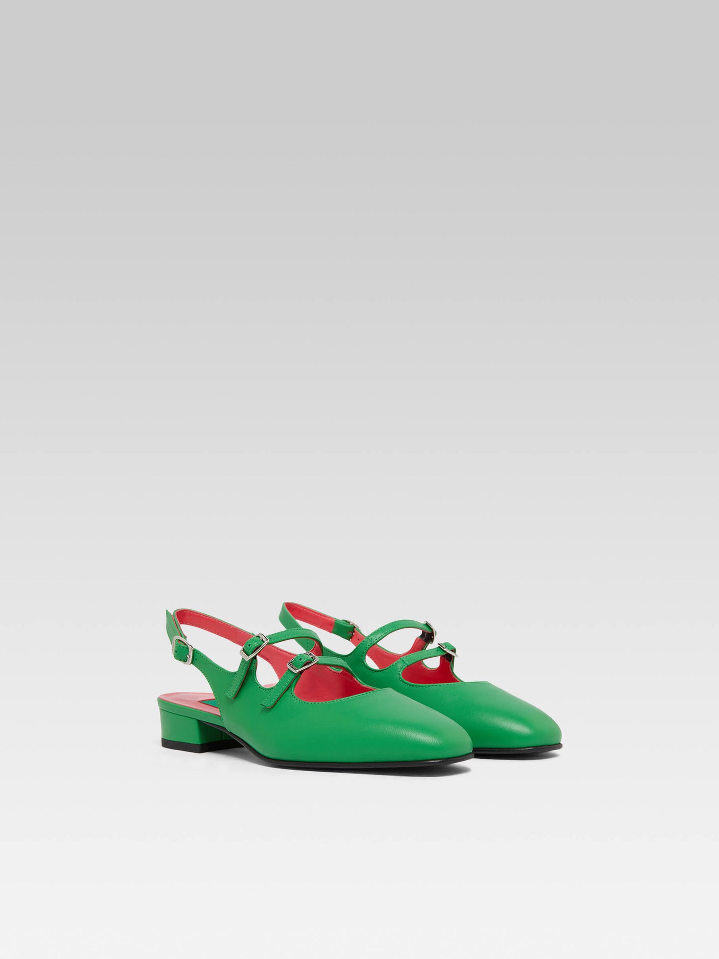 Peche - Upcycled green leather slingback Mary Janes 