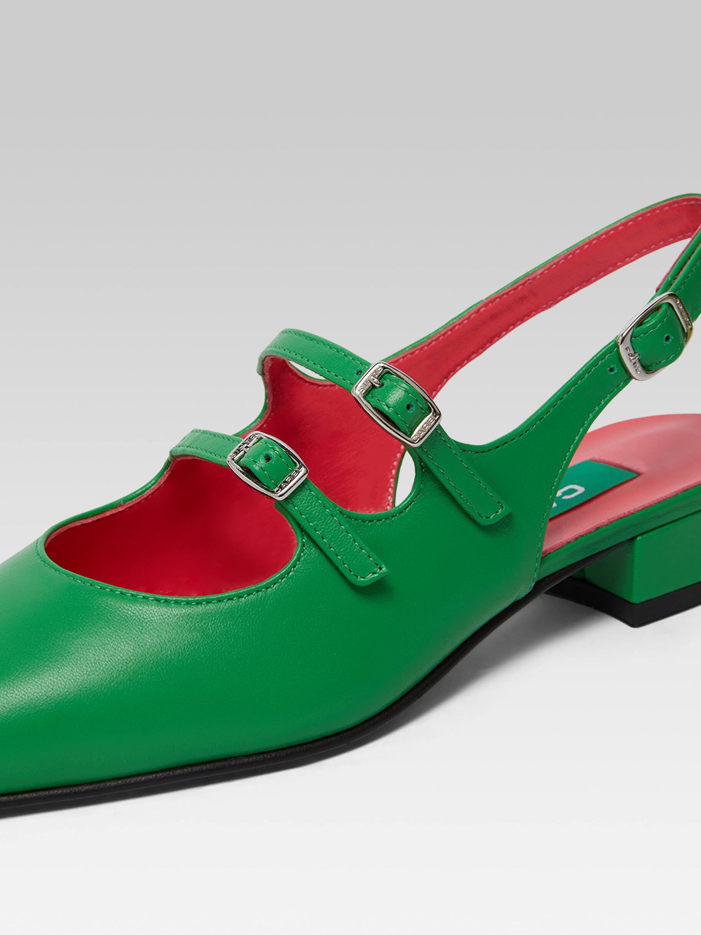 Peche - Upcycled green leather slingback Mary Janes 