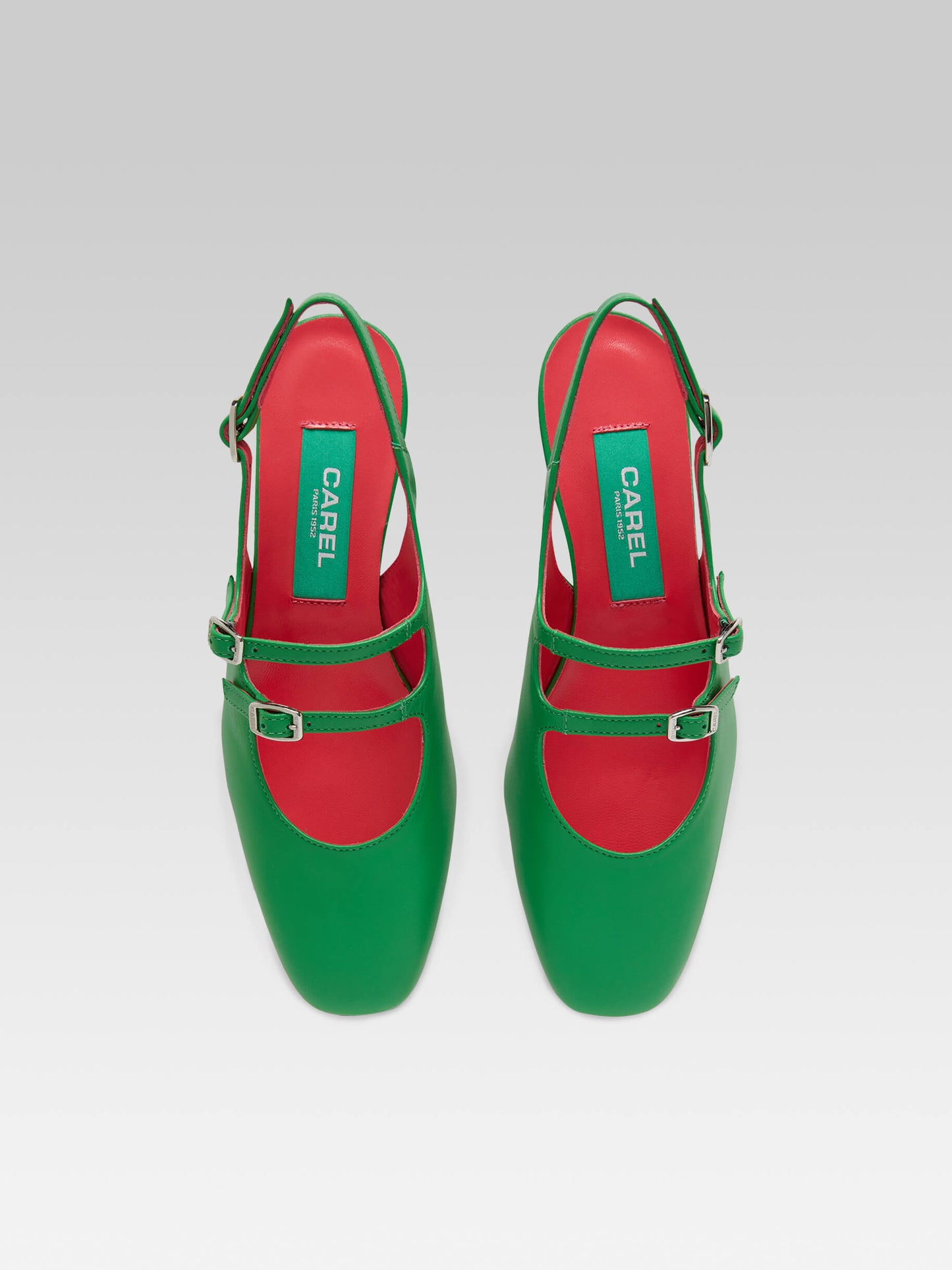 Peche - Upcycled green leather slingback Mary Janes 