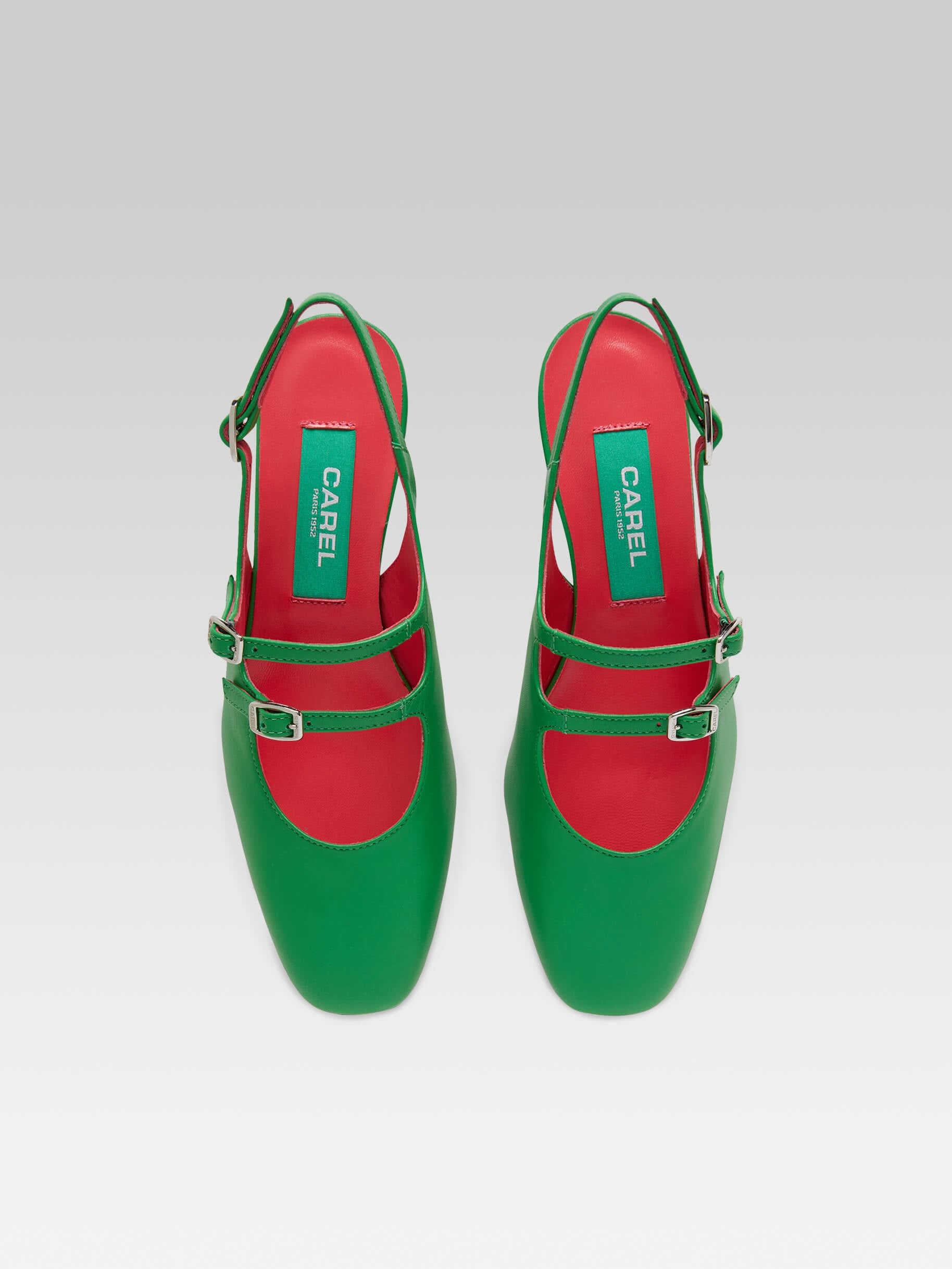 Peche - Upcycled green leather slingback Mary Janes  - Image number 2