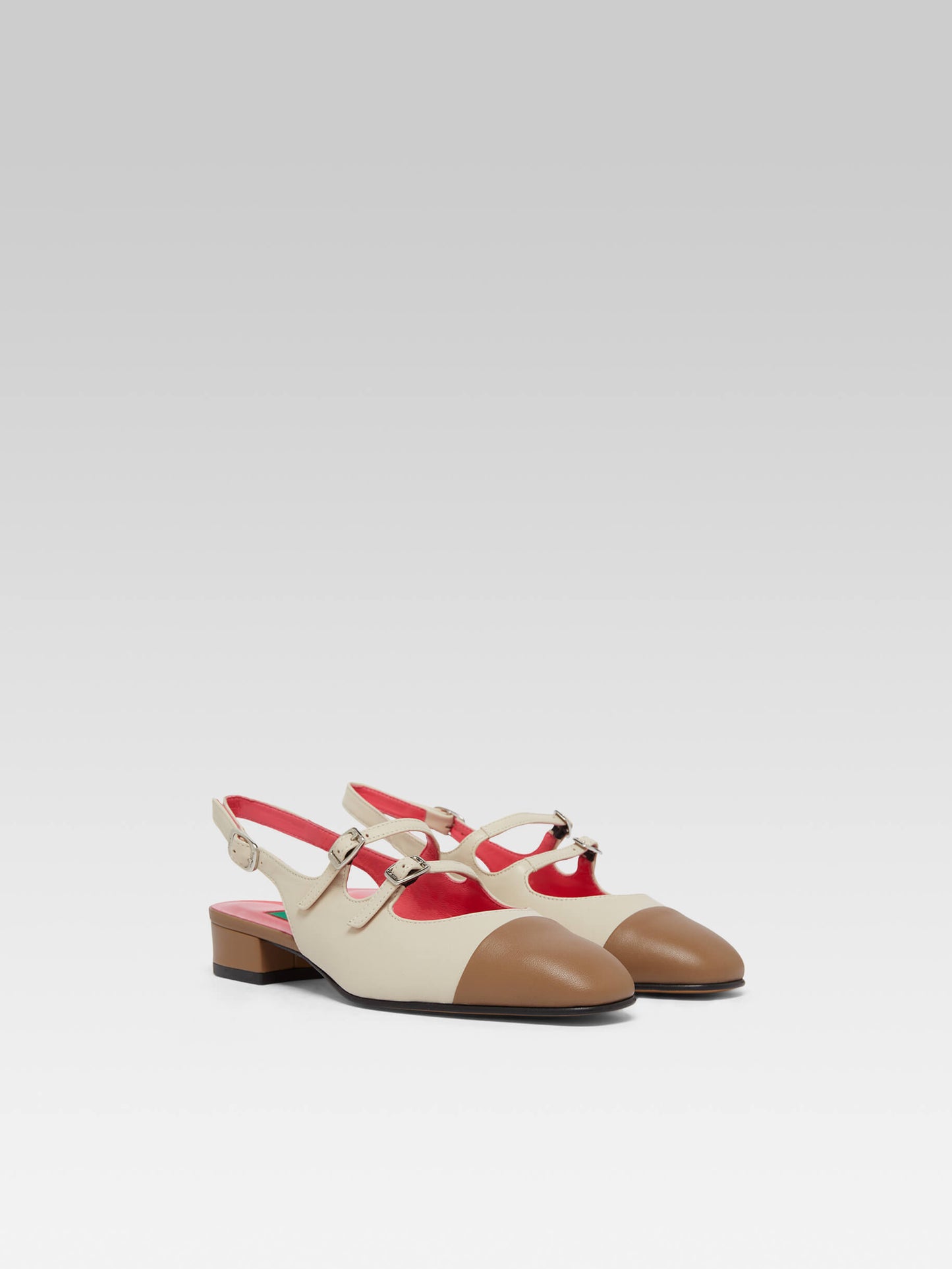 Abricot - Beige and brown upcycled leather slingback Mary Janes