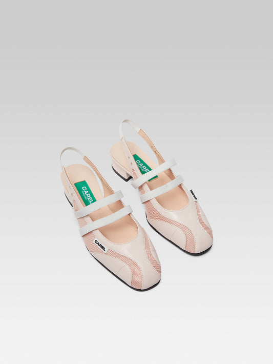 Peachy - Slingback mesh and pink upcycled leather Mary Janes