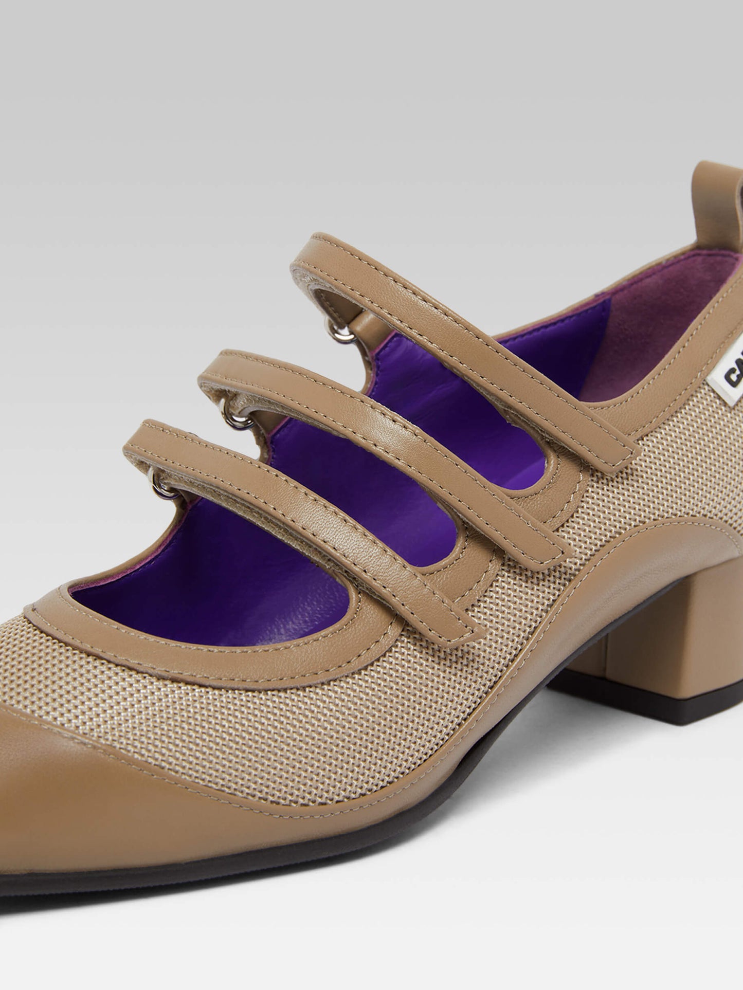 Sportina - Beige mesh and upcycled leather Mary Janes pumps