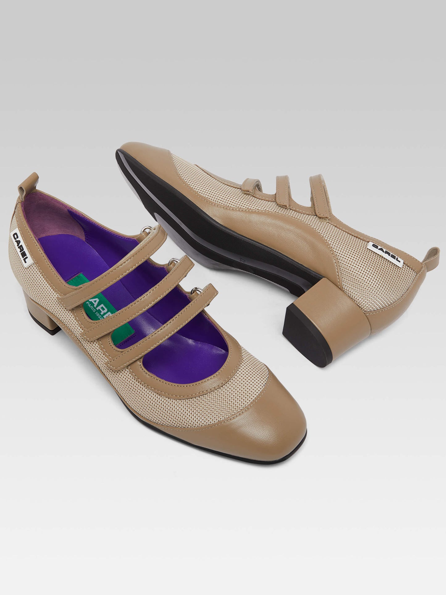 Sportina - Beige mesh and upcycled leather Mary Janes pumps