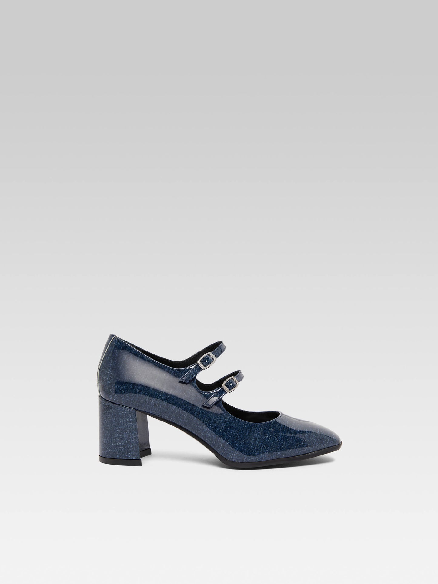 Alice - Upcycled patent leather denim Mary Janes pumps