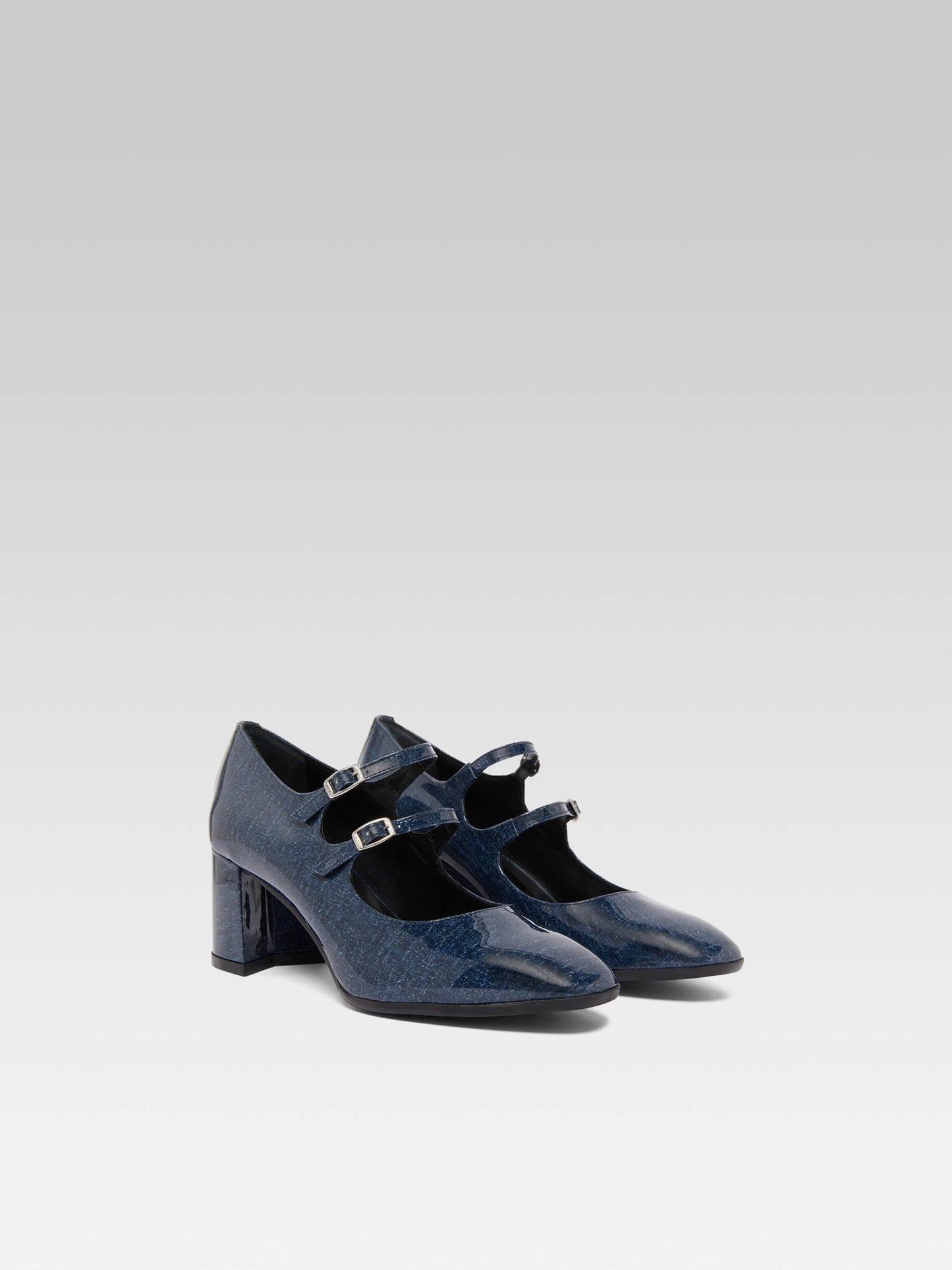 Alice - Upcycled patent leather denim Mary Janes pumps