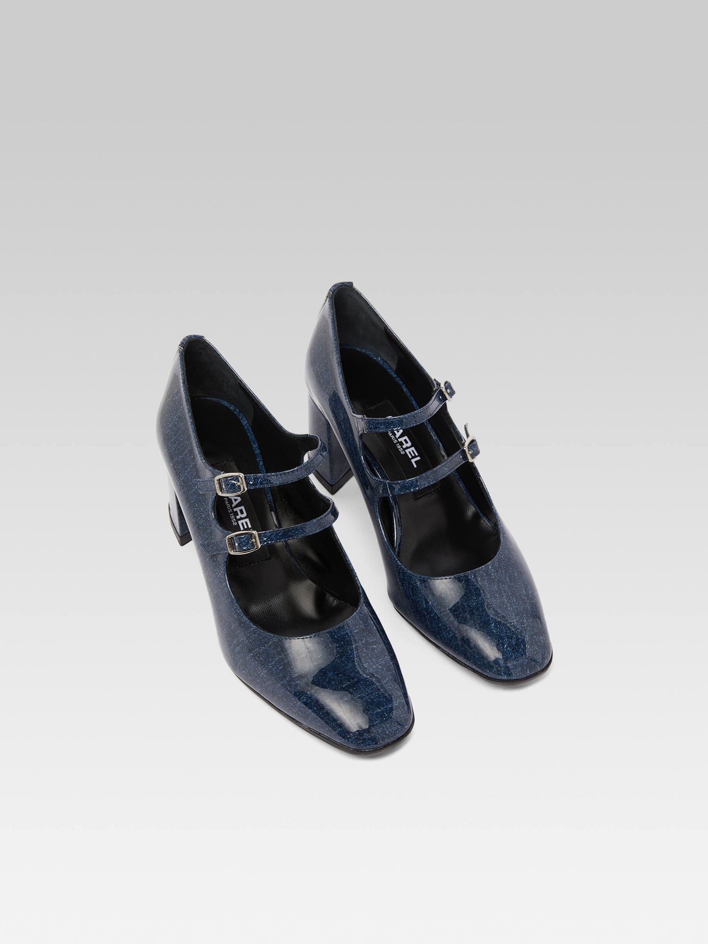 Alice - Upcycled patent leather denim Mary Janes pumps