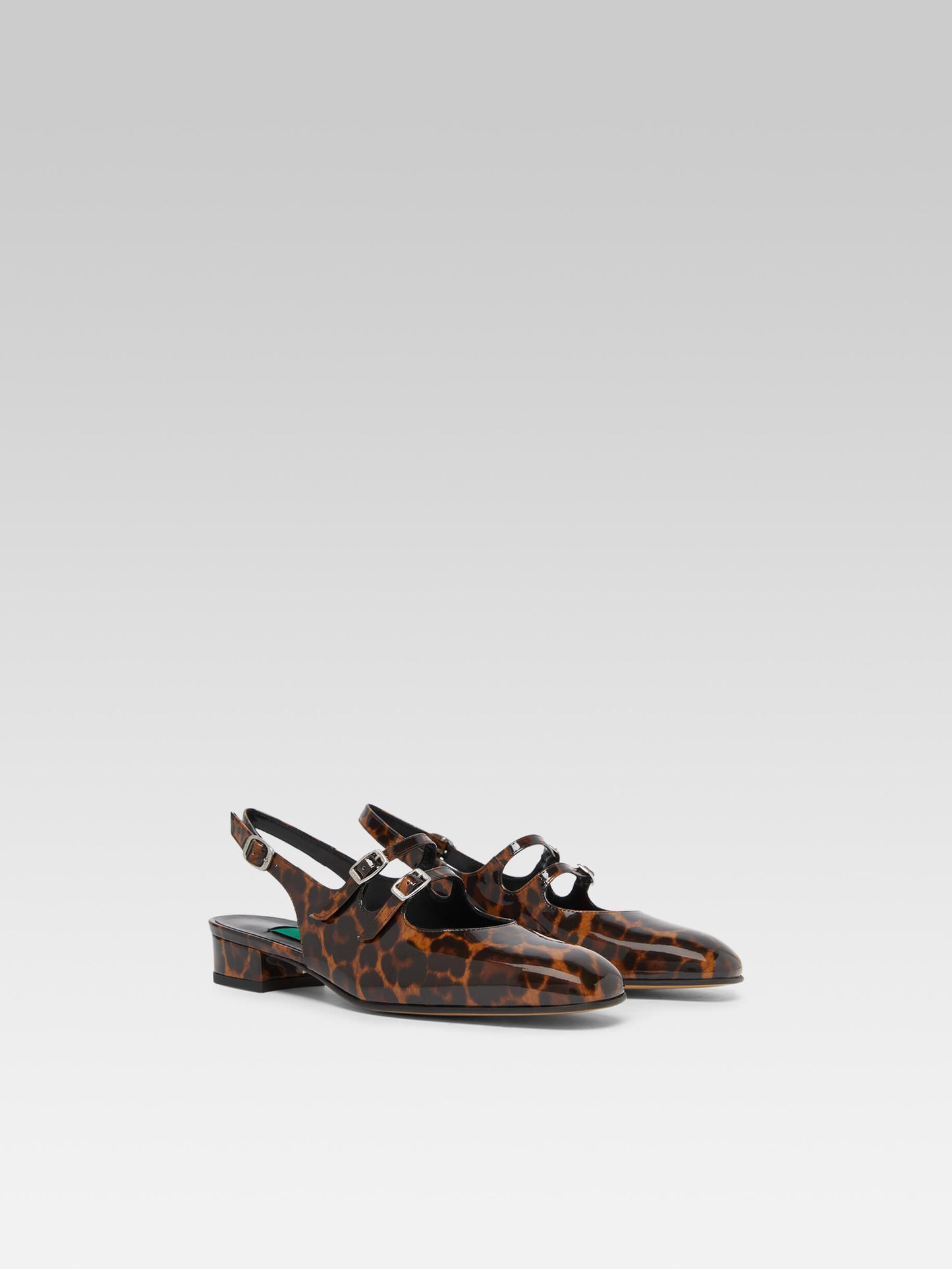 Peche - Babies slingback cuir verni léopard marron upcyclé