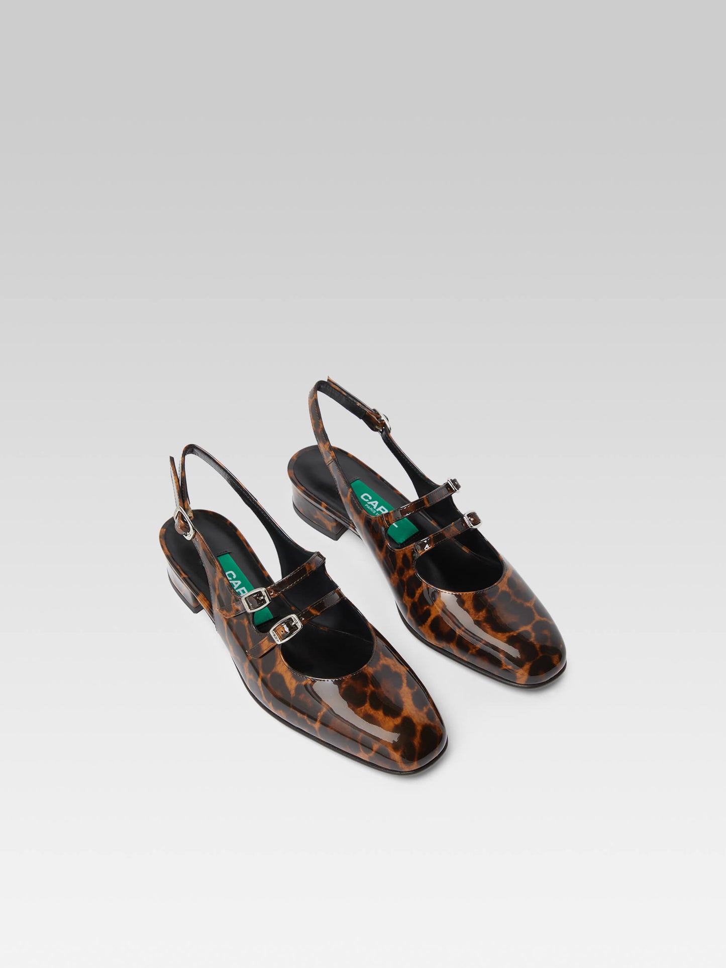 Peche - Babies slingback cuir verni léopard marron upcyclé