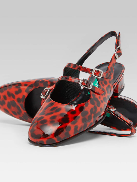 Peche - Upcycled orange leopard patent leather slingback Mary Janes - Image number 5