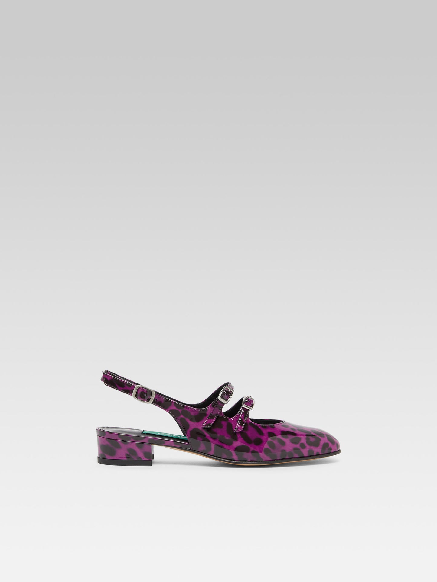 Peche - Upcycled purple leopard patent leather slingback Mary Janes