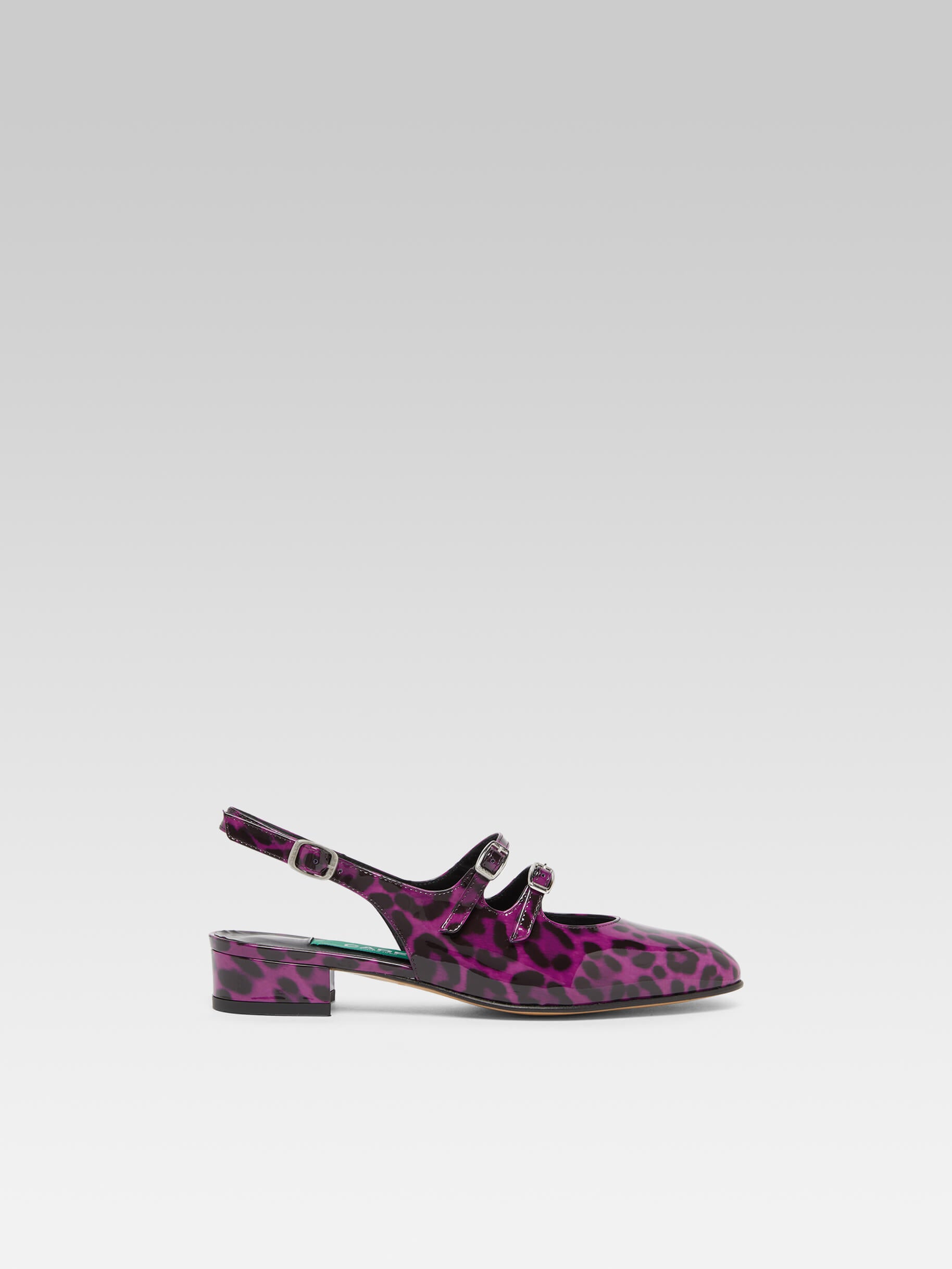 Peche - Babies slingback cuir verni léopard violet upcyclé