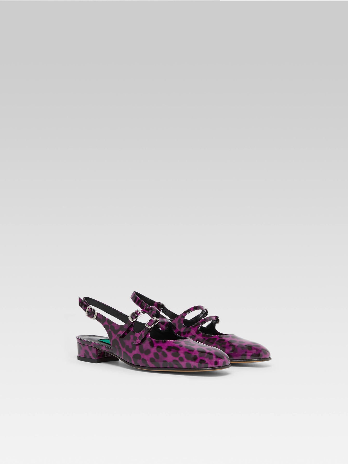 Peche - Upcycled purple leopard patent leather slingback Mary Janes