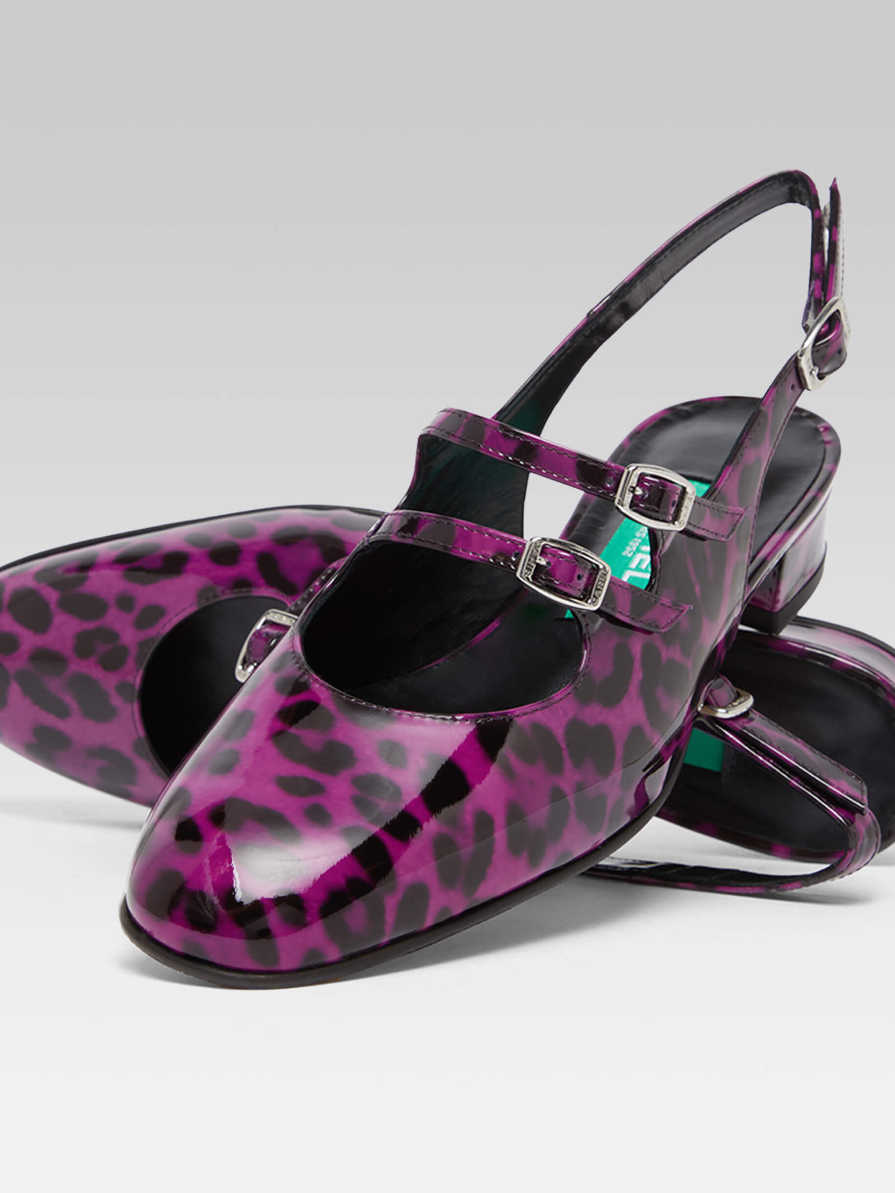 Peche - Upcycled purple leopard patent leather slingback Mary Janes - Image number 4