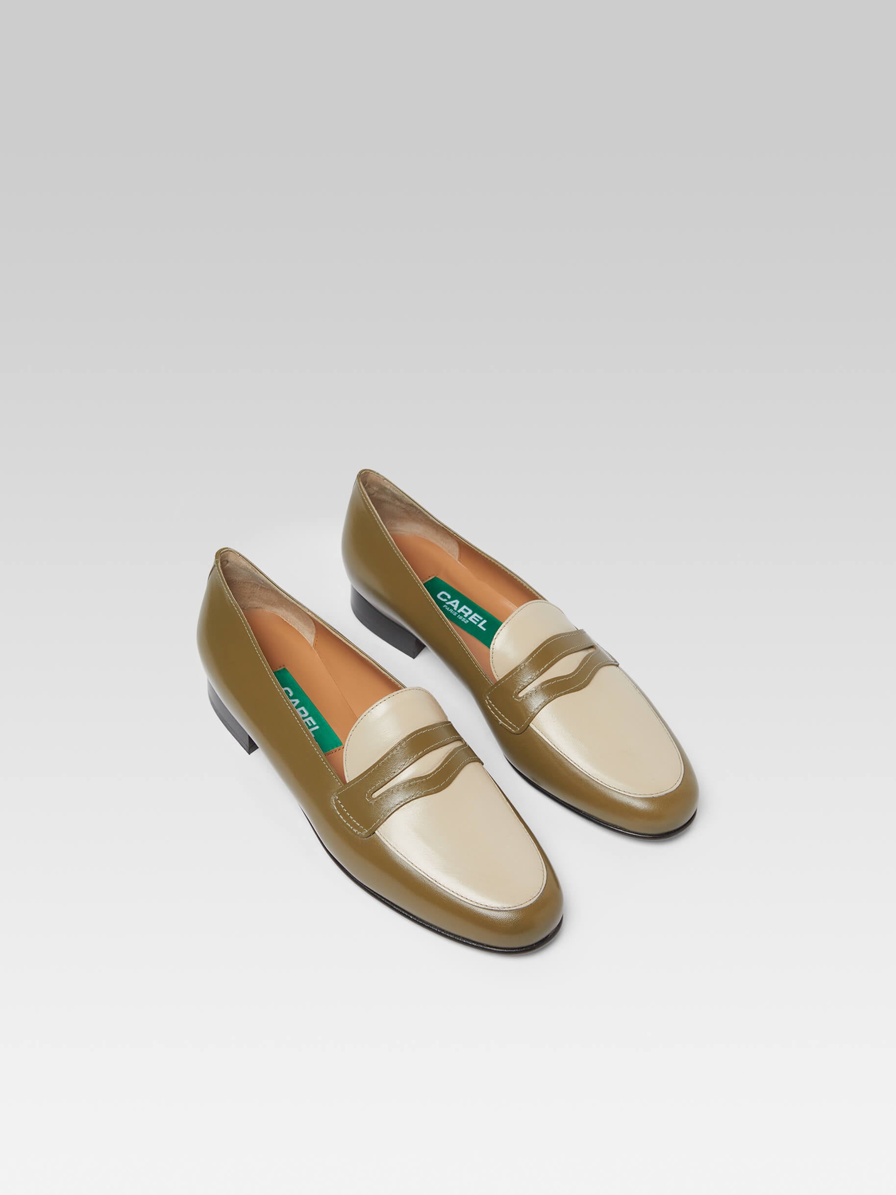 2100 - Olive and sand upcycled leather loafers - Image number 1