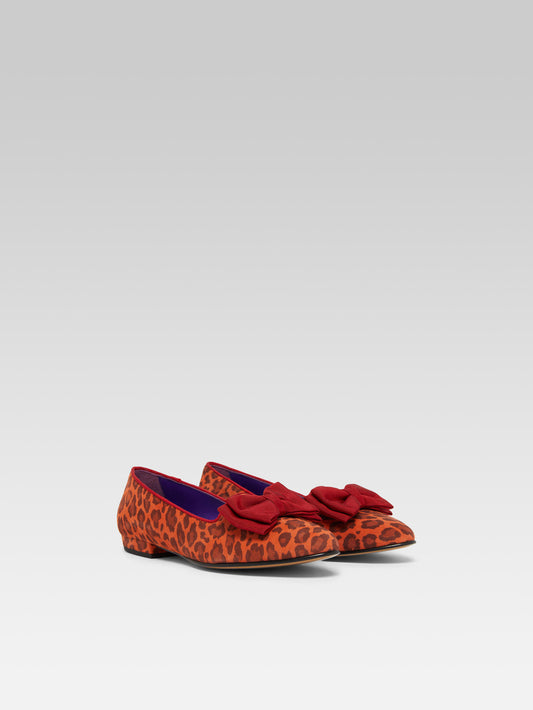 Marquis - Orange leopard upcycled suede leather bow ballet flats - Image number 5