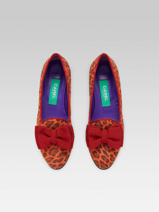 Marquis - Orange leopard upcycled suede leather bow ballet flats - Image number 3