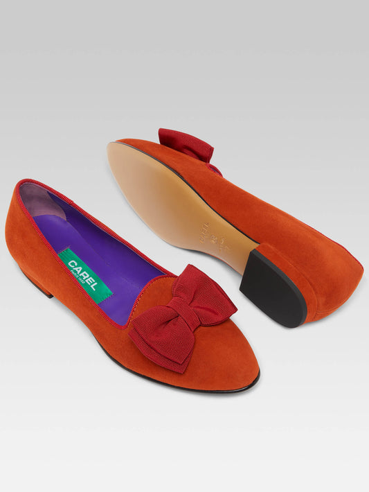 Marquis - Ochre upcycled suede leather bow ballet flats - Image number 5