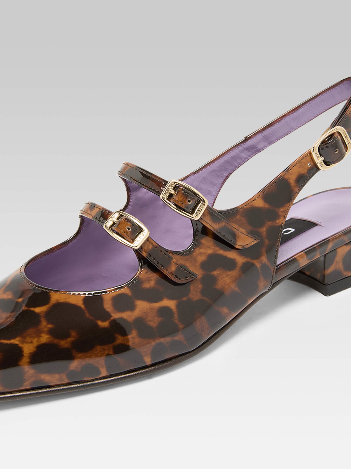 Peche - Brown leopard patent leather slingback Mary Janes