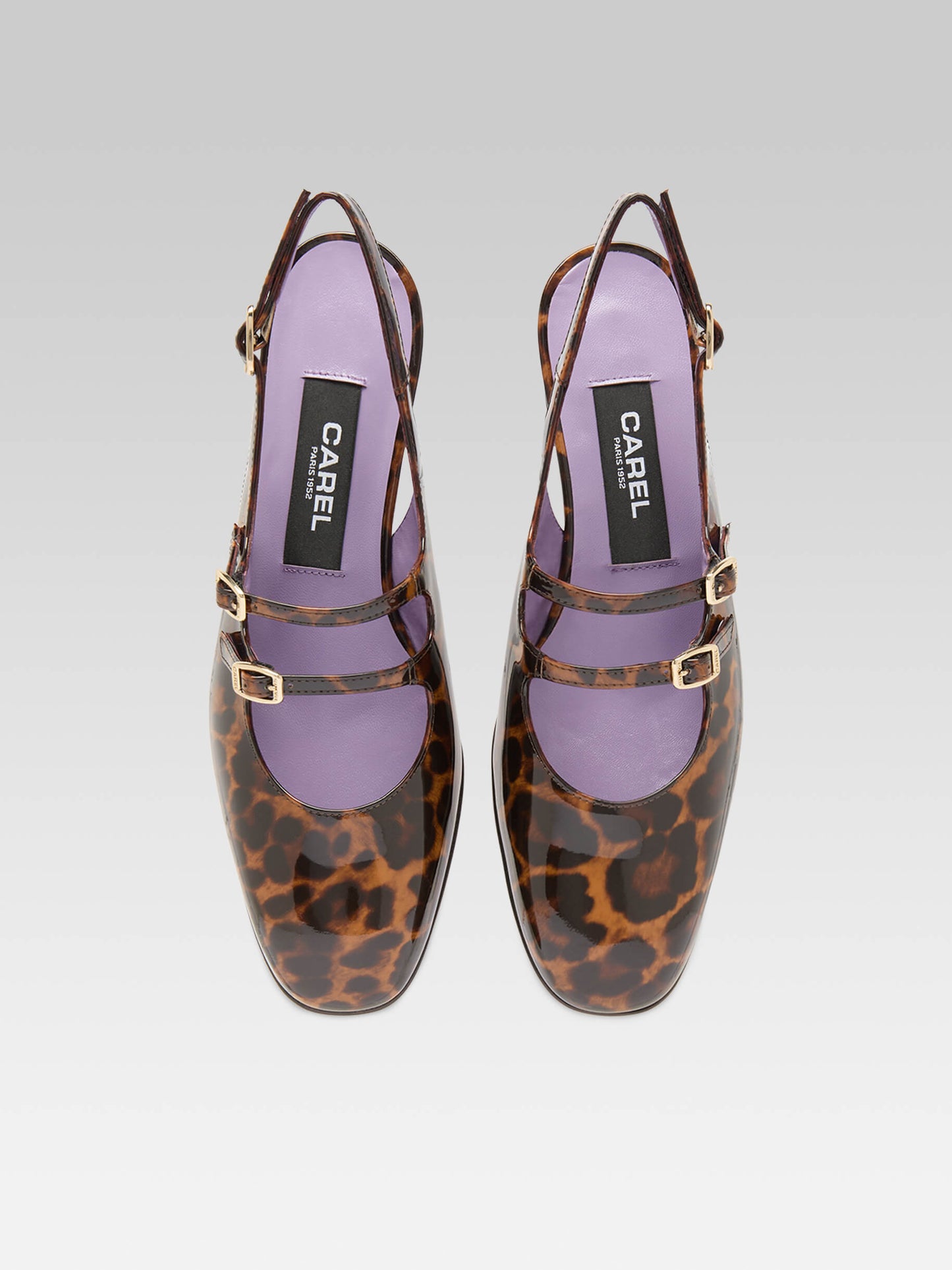 Peche - Brown leopard patent leather slingback Mary Janes