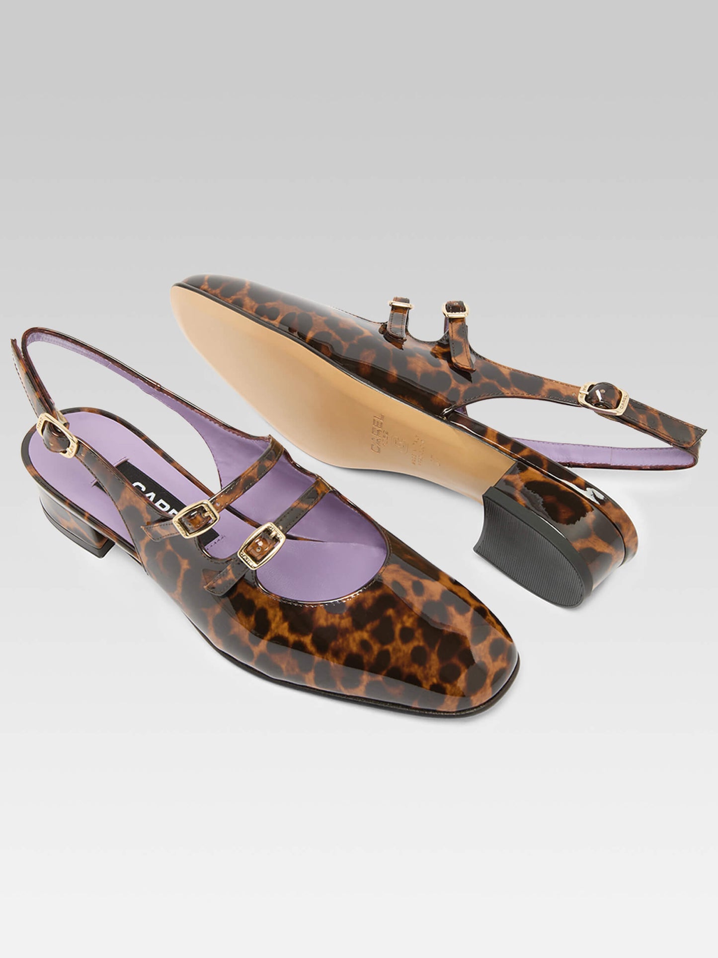 Peche - Brown leopard patent leather slingback Mary Janes