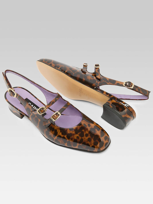 Peche - Brown leopard patent leather slingback Mary Janes - Image number 4