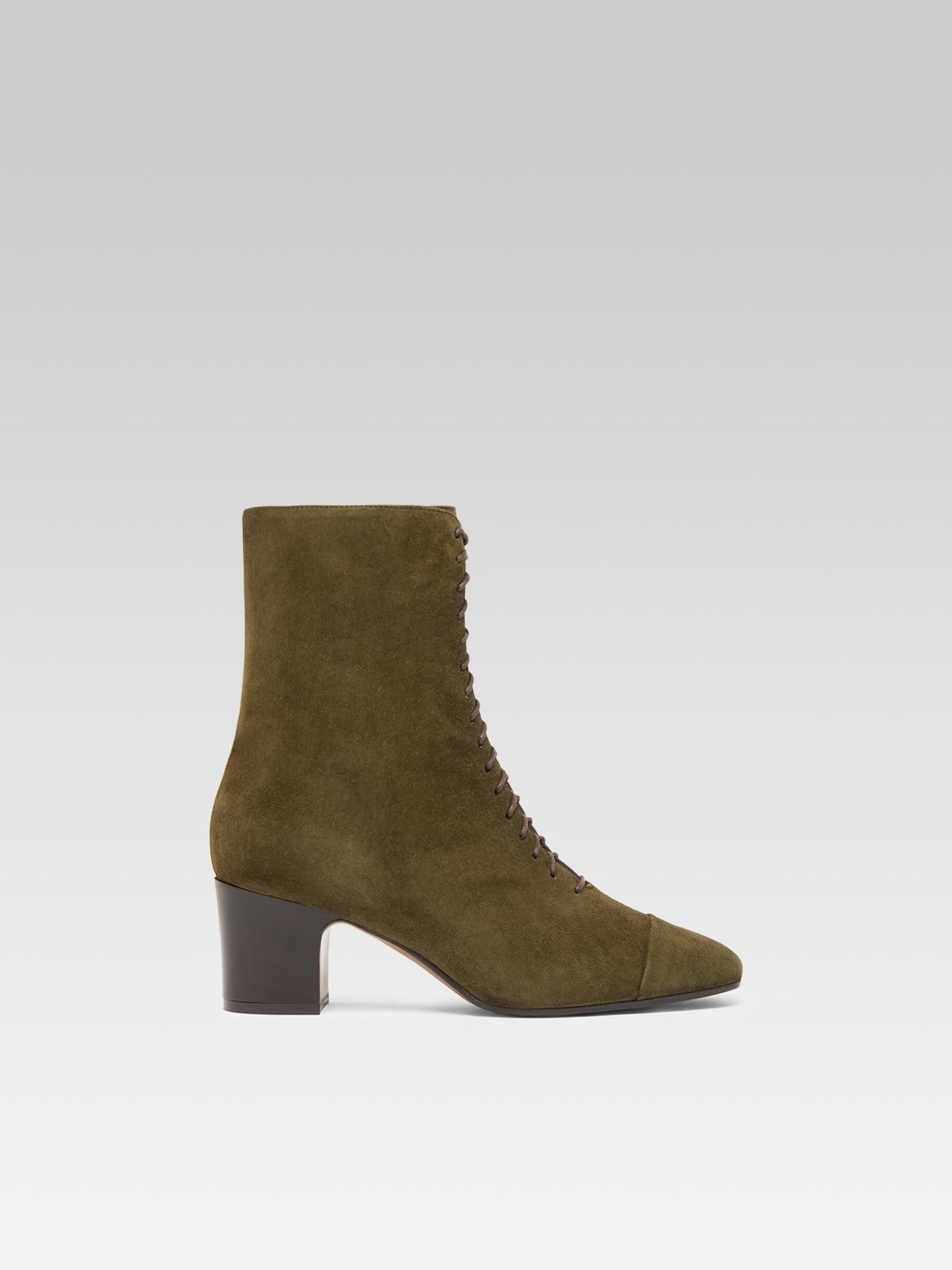 Colette - Khaki suede lace-up ankle boots