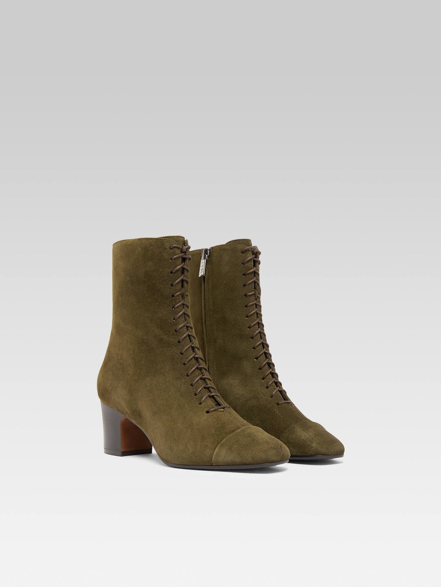 Colette - Khaki suede lace-up ankle boots