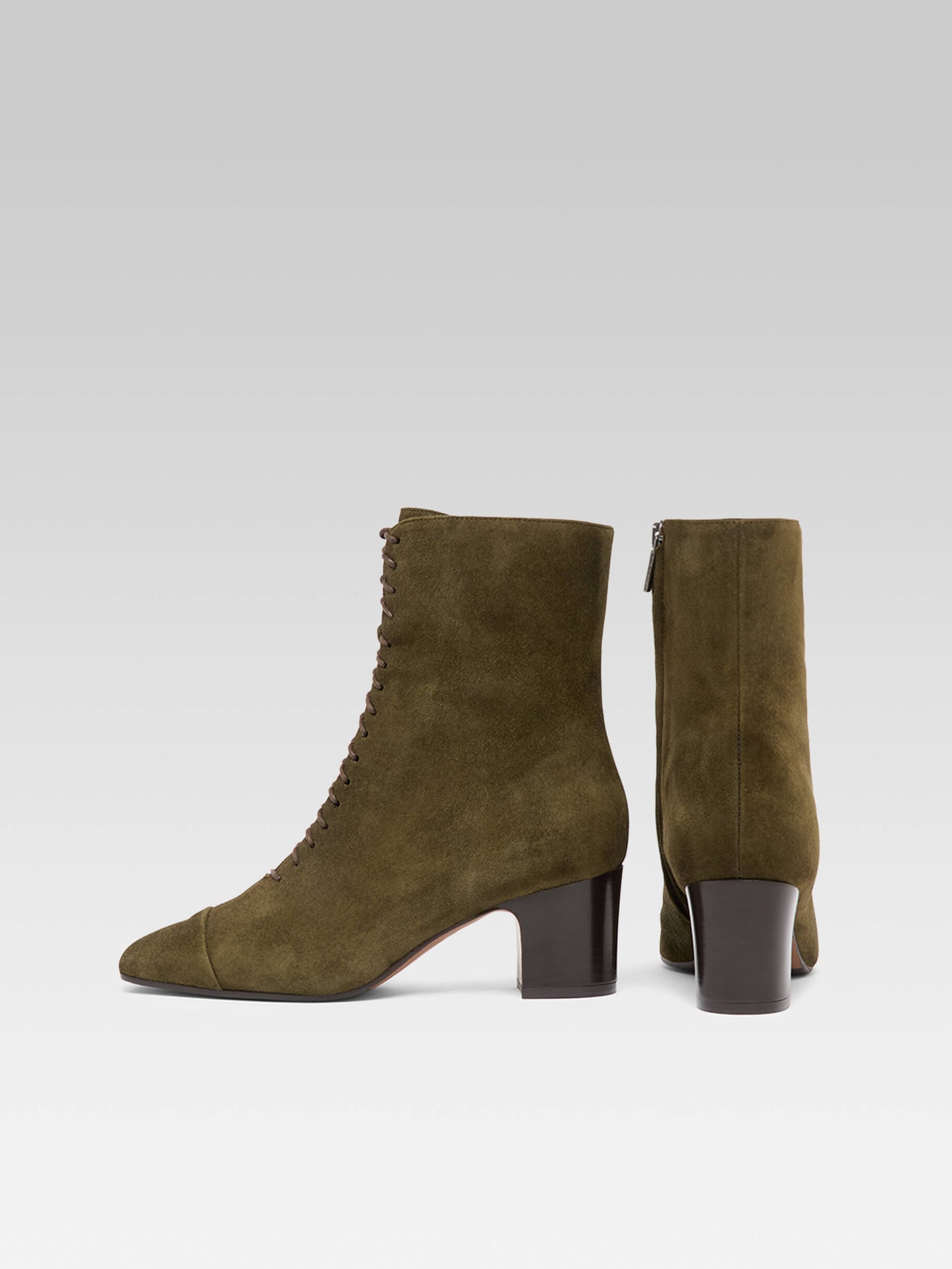 Colette - Khaki suede lace-up ankle boots