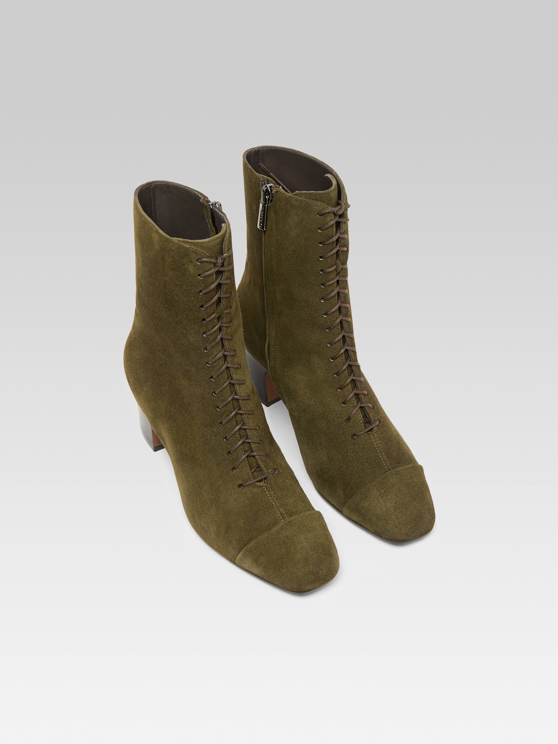 Colette - Khaki suede lace-up ankle boots - Image number 5