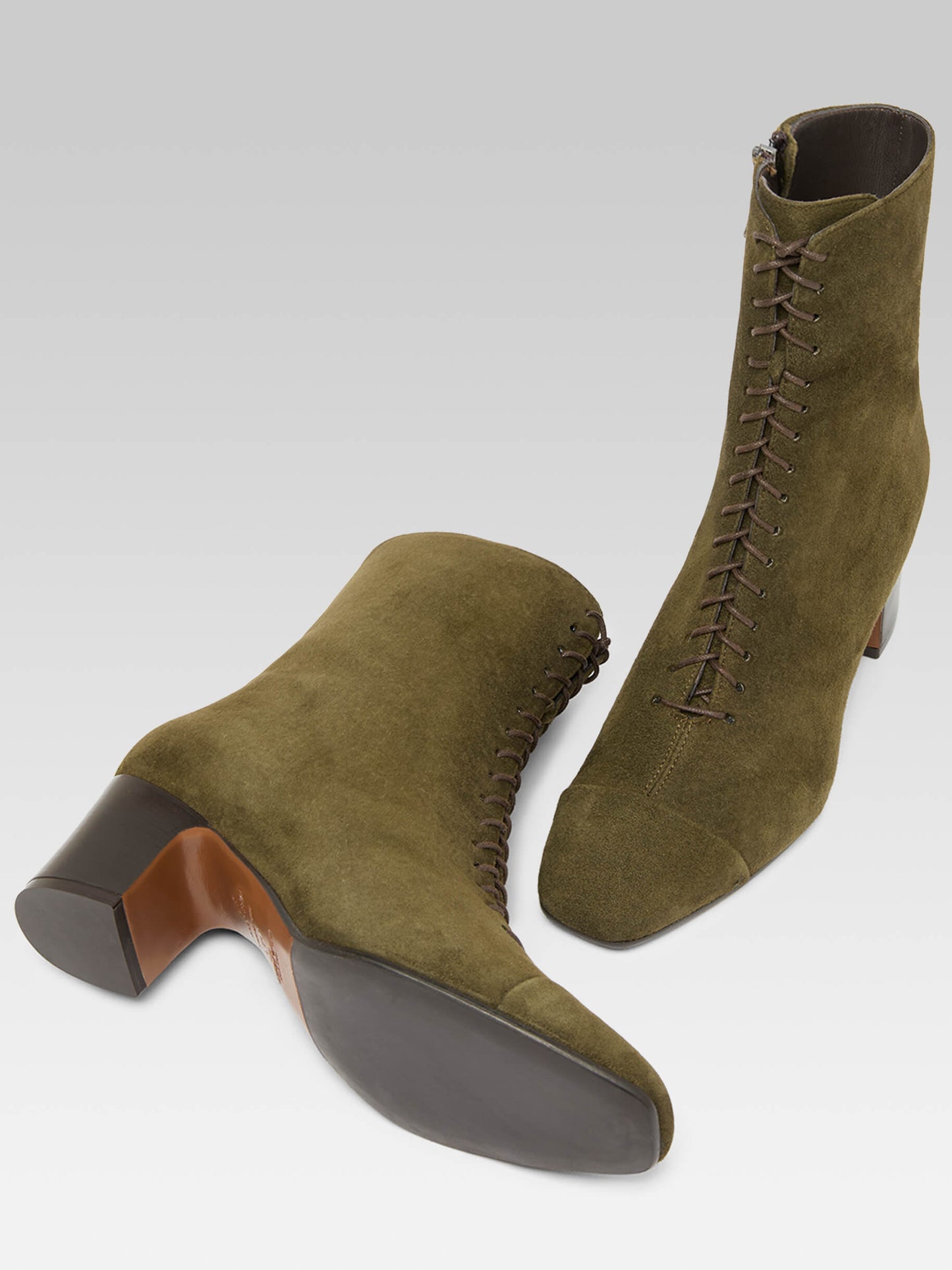 Colette - Khaki suede lace-up ankle boots