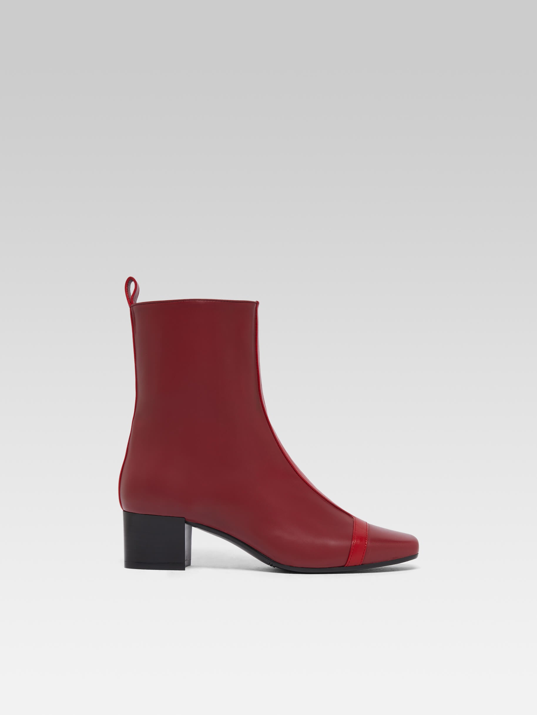 Audrey - Bottines cuir upcyclé bi rouge