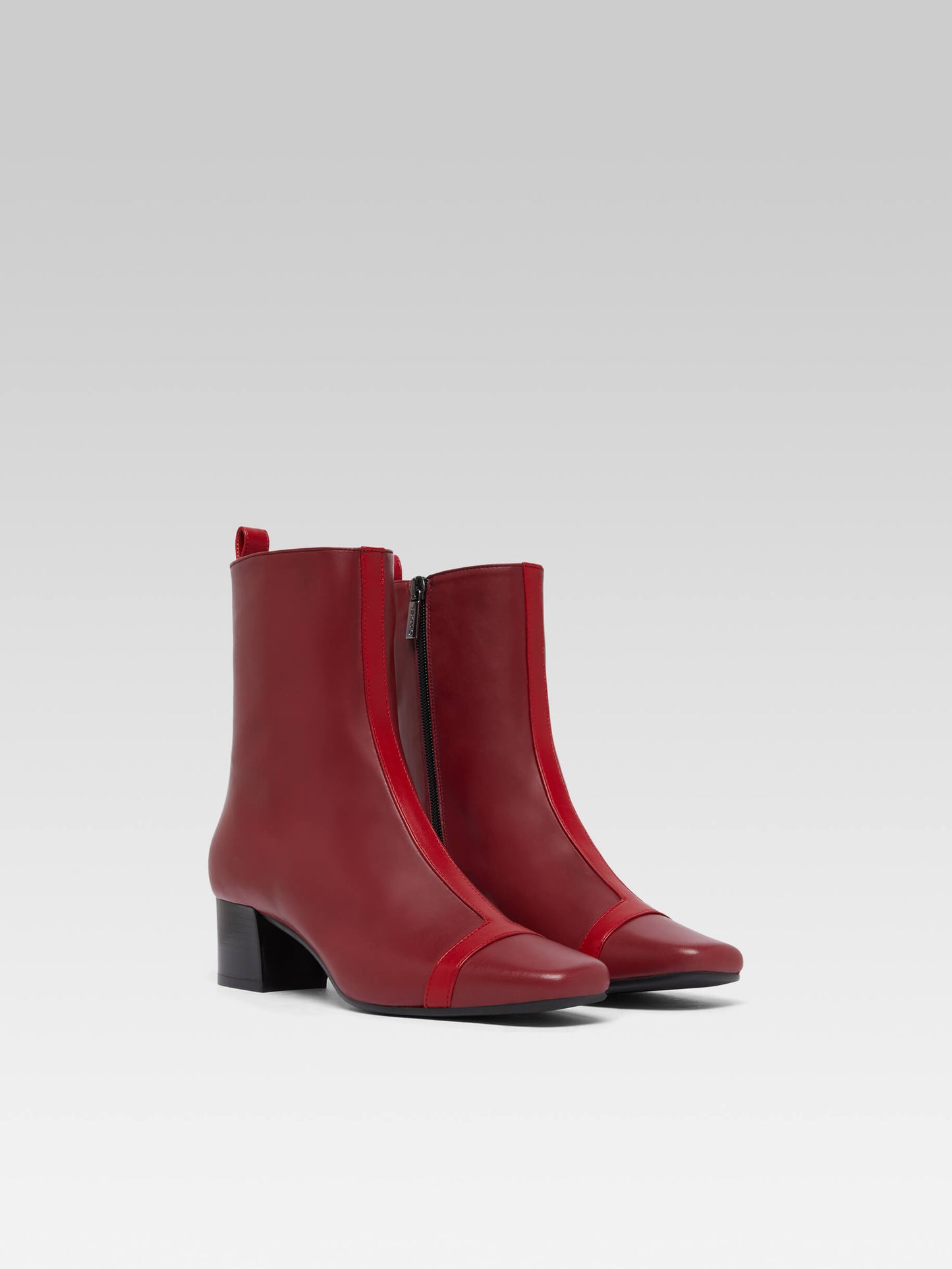 Audrey - Bottines cuir upcyclé bi rouge