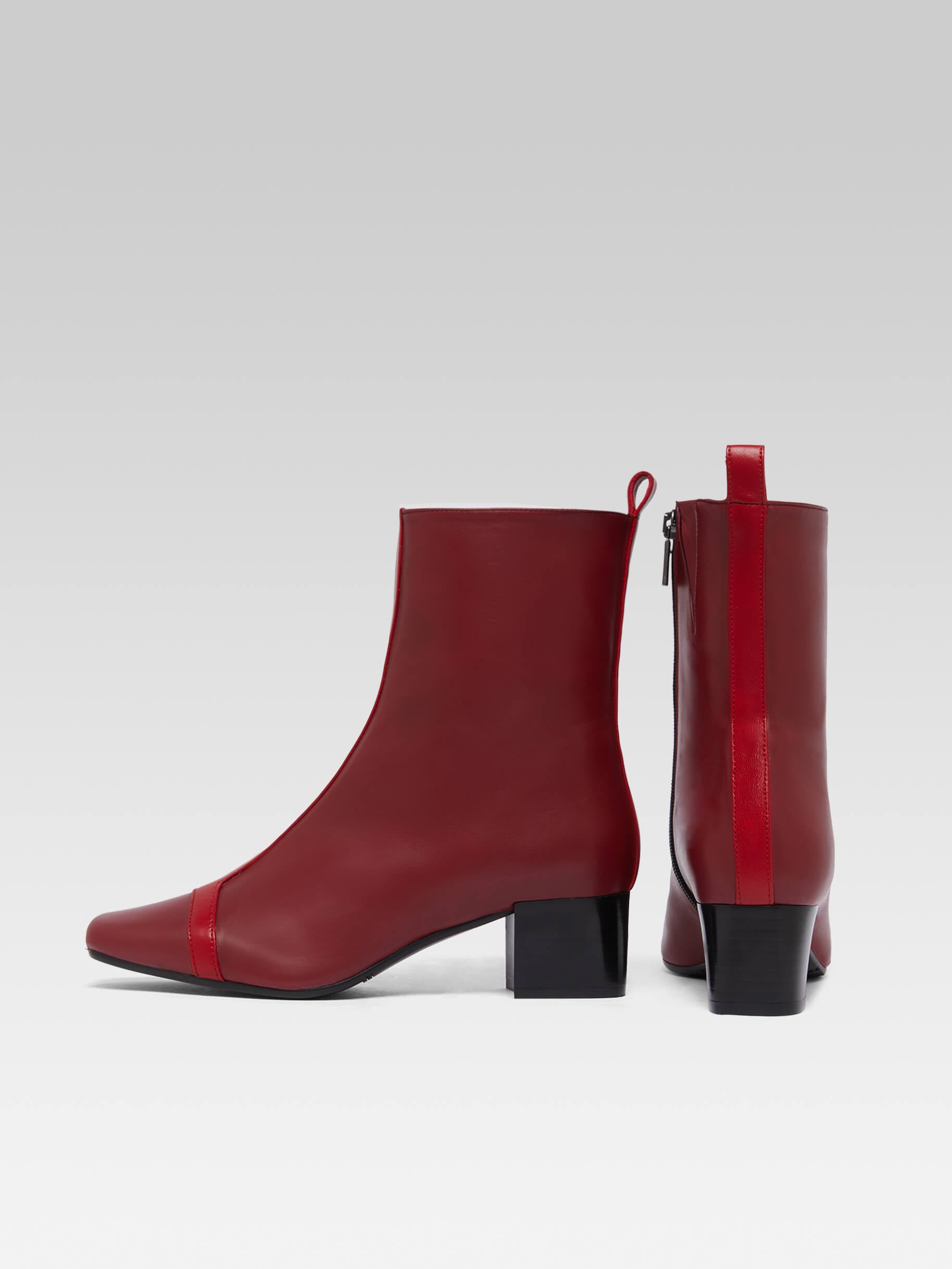 Audrey - Bottines cuir upcyclé bi rouge - Image numéro 3