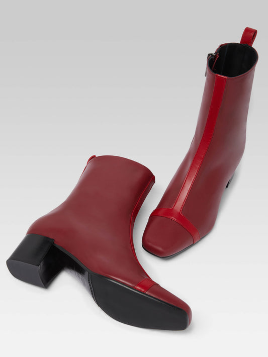 Audrey - Bottines cuir upcyclé bi rouge - Image numéro 5