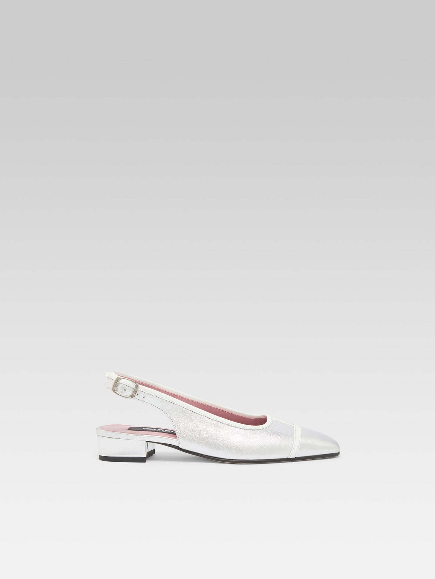 Elisa - Ballerines slingback cuir laminé argent et verni blanc