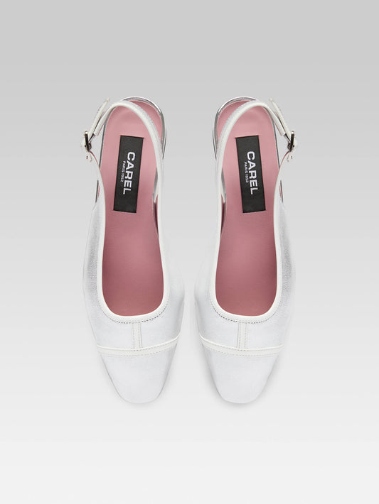 Elisa - Silver laminated leather and white patent leather slingback ballet flats - Image number 4